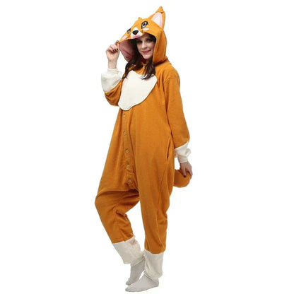 Adult Women Men Welsh Corgi Onesie Winter Warm Cute Dog Pajamas Cartoon Animal Halloween Cosplay Costumes Unisex Top - Shello's Creative Boutique