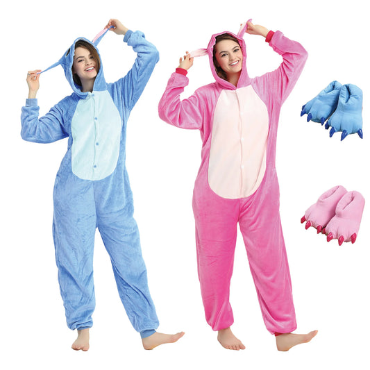 Adults Stich Cosplay Pajamas Anime Stitch Onesies Costume Jumpsuit Pajamas Hooded Sleepwear Halloween One Piece for Performing eprolo