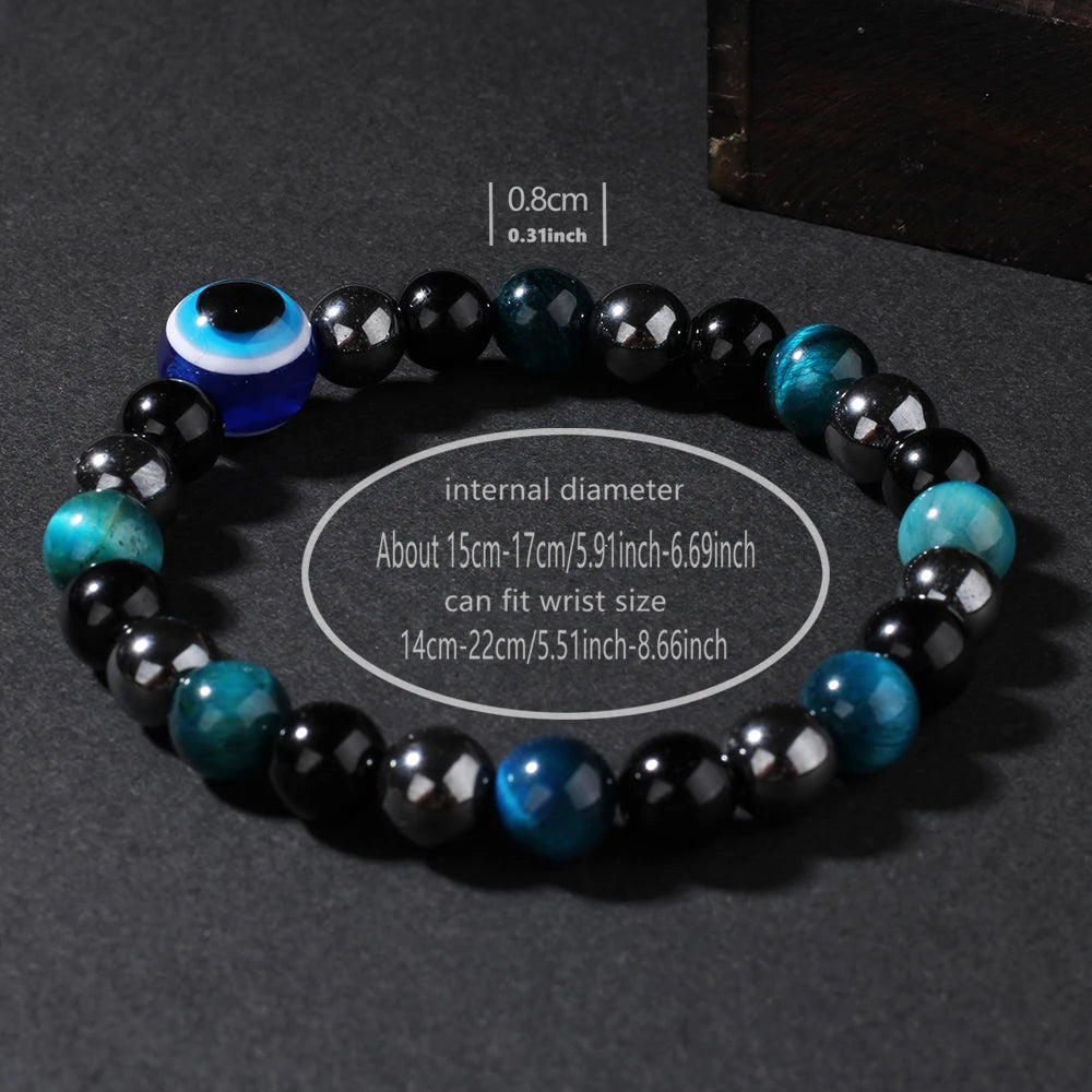 Natural Blue Tiger Eye Stone Bracelet – Unisex Handmade Stretch Beaded Bangle