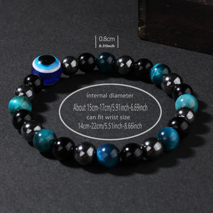 Natural Blue Tiger Eye Stone Bracelet – Unisex Handmade Stretch Beaded Bangle