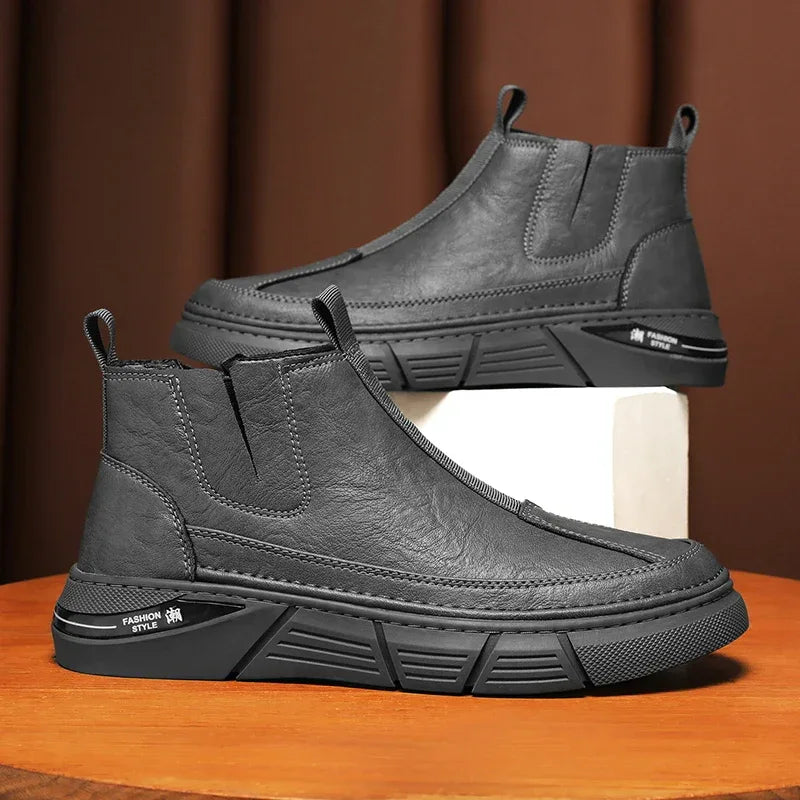Ankle Boots Motorcycle Man Winter for Men High Top Anti-slip Wear-resistant Water Proof Spring and Autumn Fashion All-match - Shello's Creative Boutique