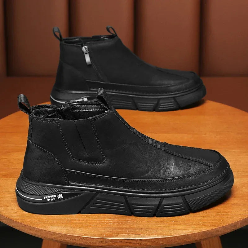 Ankle Boots Motorcycle Man Winter for Men High Top Anti-slip Wear-resistant Water Proof Spring and Autumn Fashion All-match - Shello's Creative Boutique