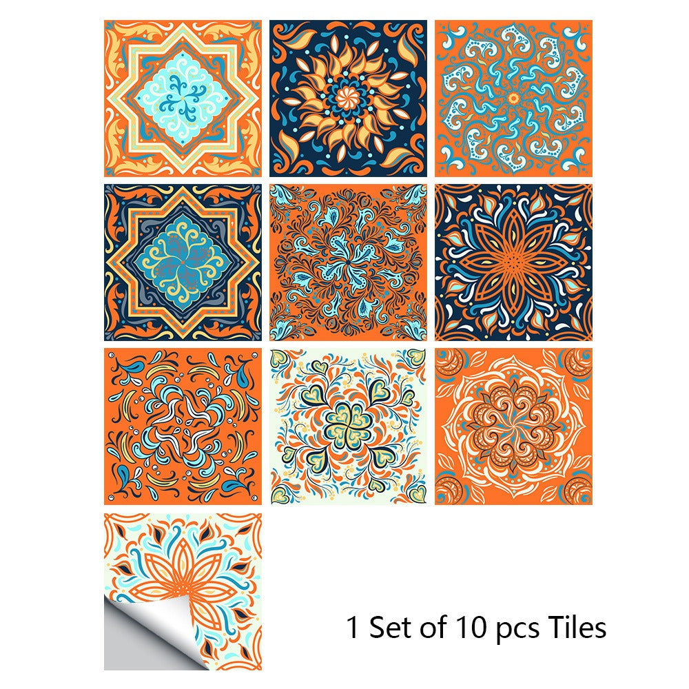 10 Piece Set Of Datura Mosaic Small Flower Imitation Ceramic Tile Sticker For Home Renovation Kitchen And Bathroom Decoration Self-Adhesive Wall Sticker