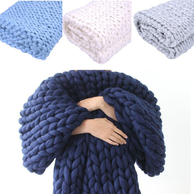 Sofa Cover Chunky Knitted Blankets Handmade Bedspreads Super Thick Yarn Merino Wool Soft Blanket Warm Winter Throw Blanket eprolo