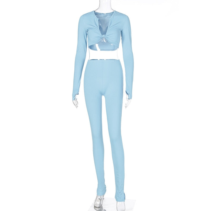 FQLWL Casual Summer 2 Two Piece Set Women Pink Outfit Long Sleeve Crop Top Leggings Women Joggers Matching Sets Ladies Tracksuit eprolo