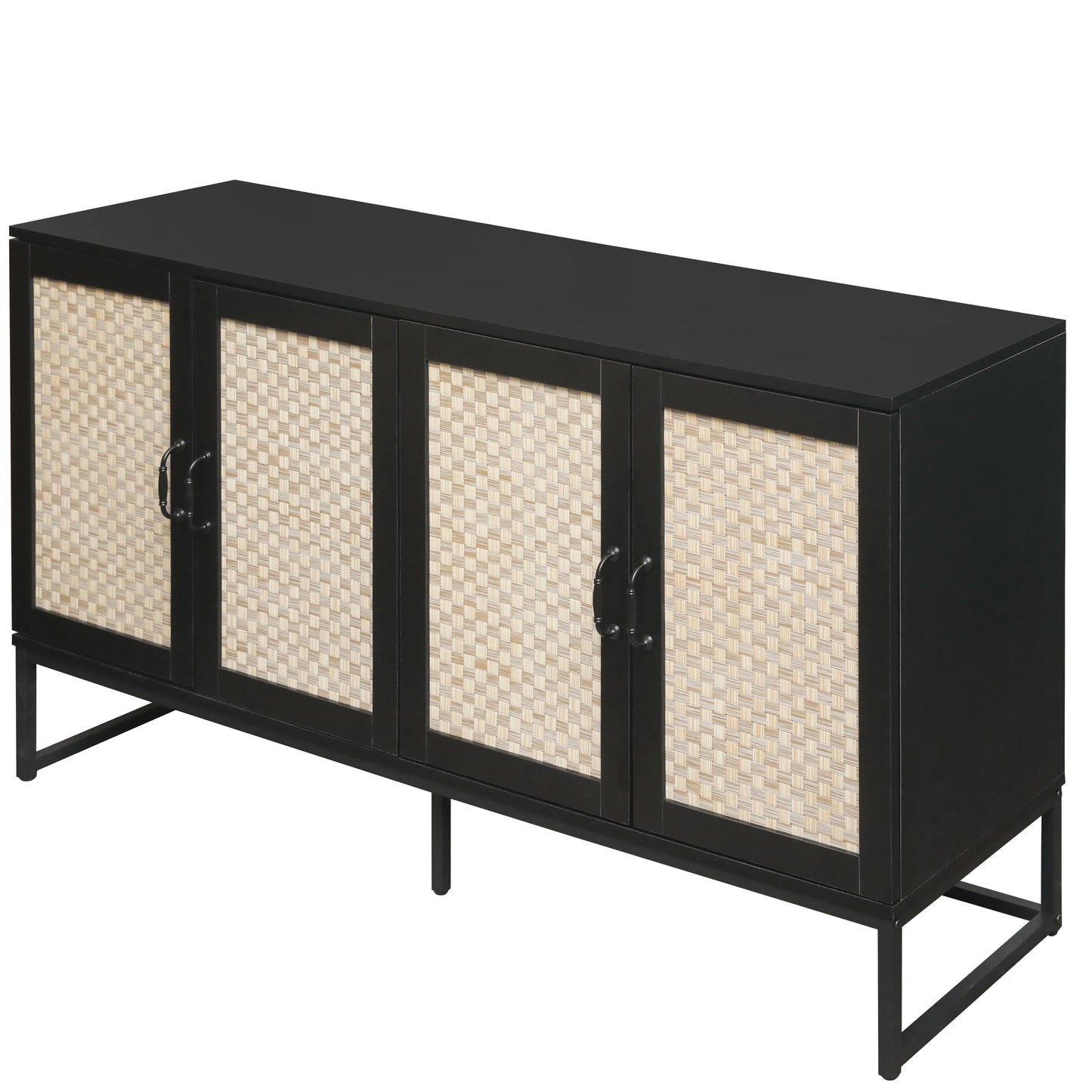 Rattan 4-Door Sideboard , Sideboard Buffet Storage Cabinet,Accent Storage Cabinet , Large Cabinet With 4 Rattan Decorated Doors - Shello's Creative Boutique