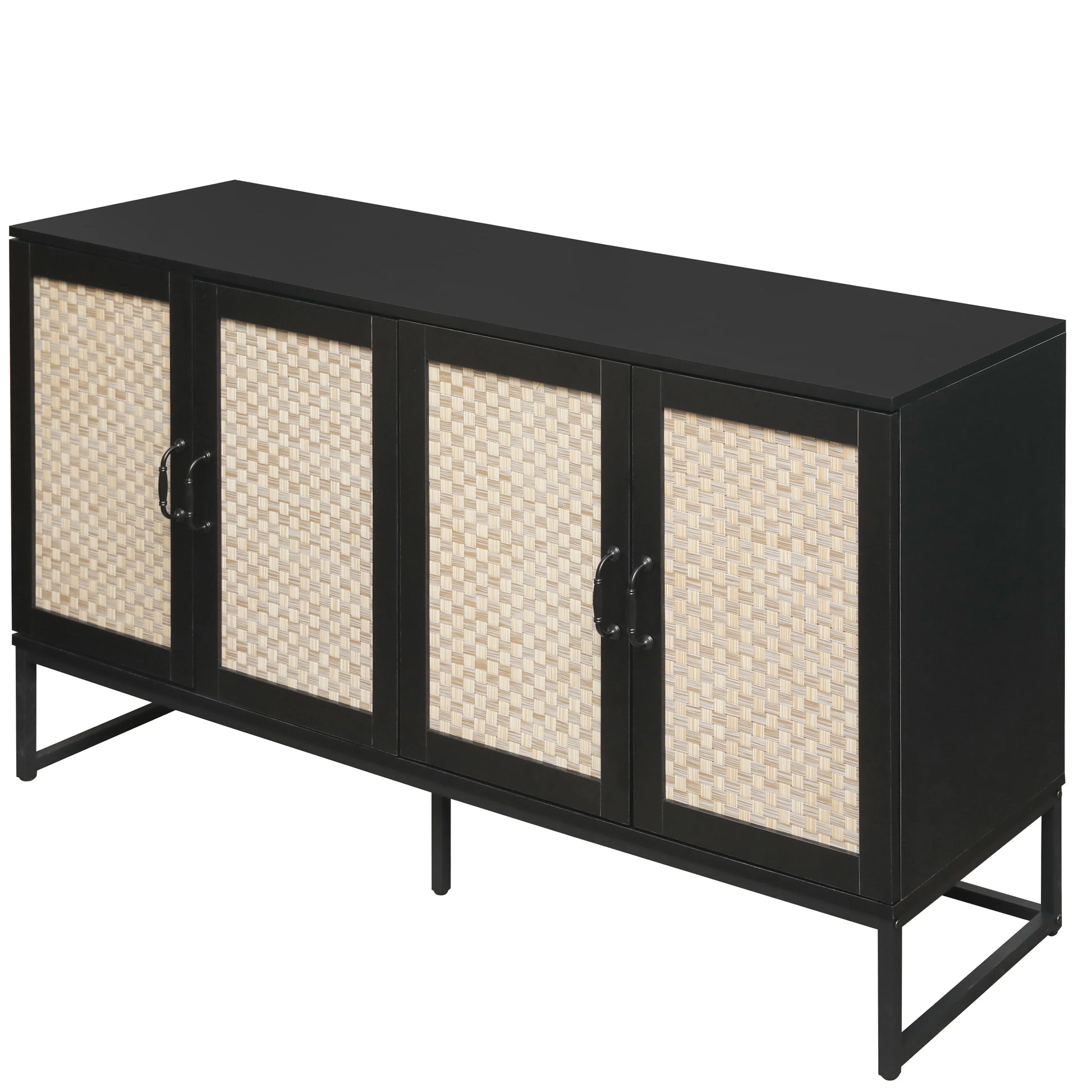 Rattan 4-Door Sideboard , Sideboard Buffet Storage Cabinet,Accent Storage Cabinet , Large Cabinet With 4 Rattan Decorated Doors - Shello's Creative Boutique