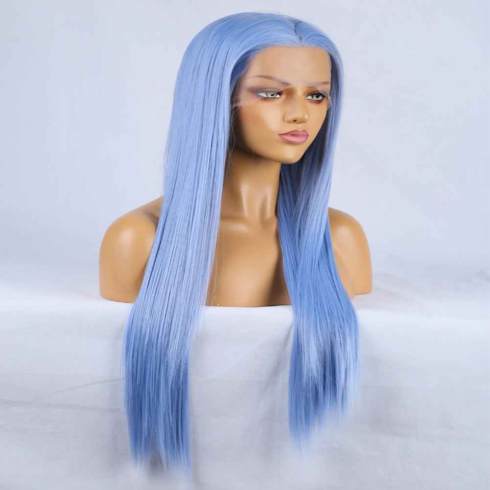 Fashion Hand Ditch 13 x 2.5 Synthetic Front Lace Blue False Long Hair Natural Hairline Wig