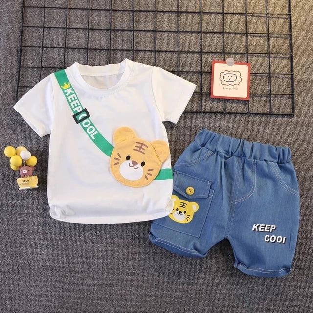 Children's clothing children's short sleeved shorts set stylish baby summer clothing children's shoulder bag T-shirt cartoon set - Shello's Creative Boutique
