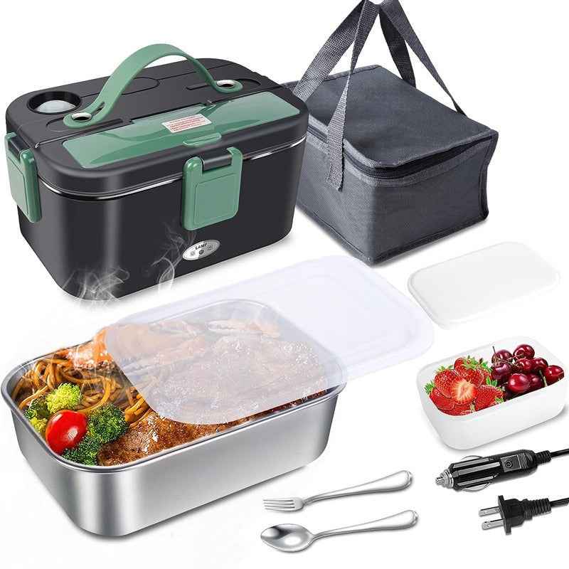 80W Portable Food Warmer Electric Lunch Box 12V 24V 110V Self Heating for Car/Truck/Home
