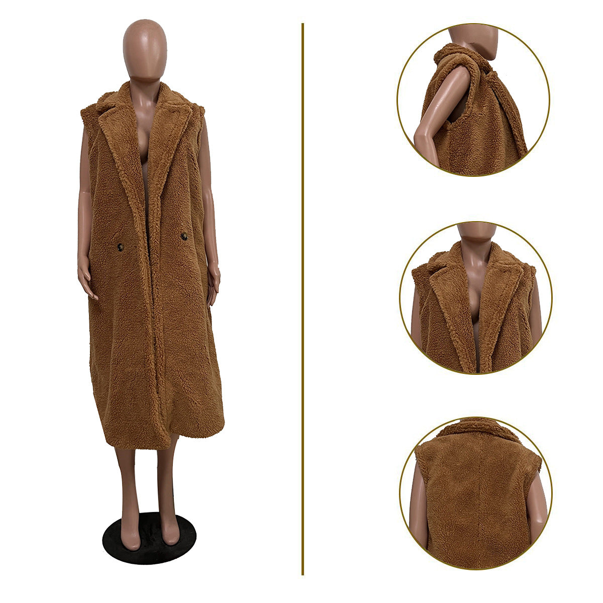 New women's casual solid color plush sleeveless long cardigan jacket eprolo