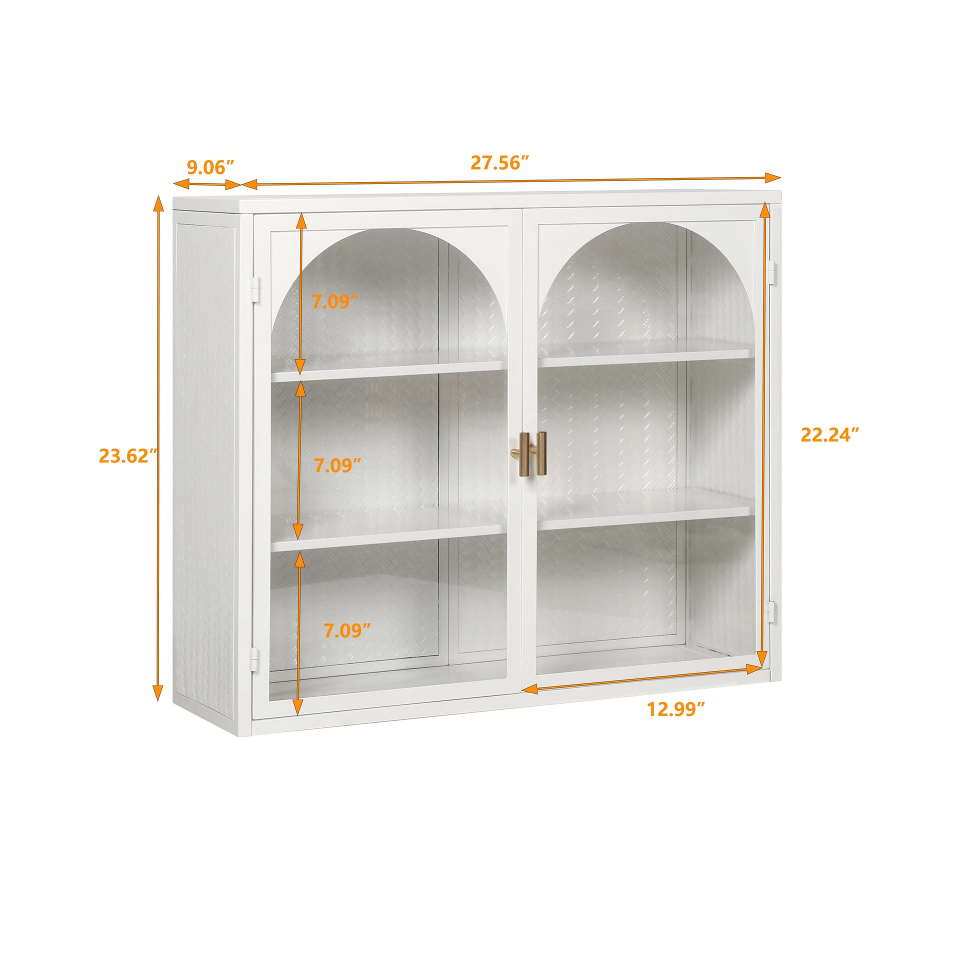 27.56"Glass Doors Modern Two-door Wall Cabinet with Featuring Three-tier Storage White eprolo