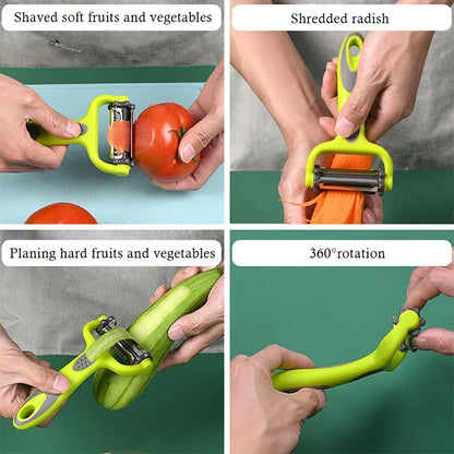 3 In 1 Rotary Peeler Fruit Vegetables Cabbage Graters Salad Carrot Potato Slicer Kitchen Multifunction Grater Julienne Peeler - Shello's Creative Boutique