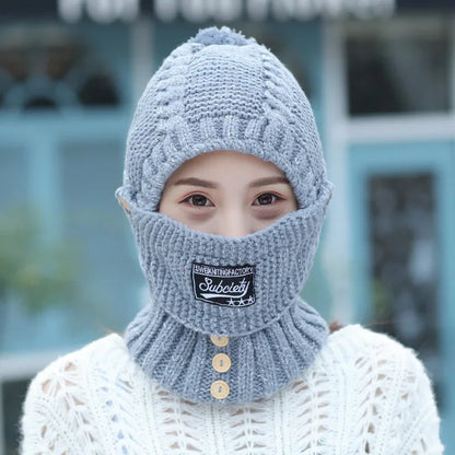 Knitted Ear Protection Hat New Wool Plush Hat Windproof Warm Hat Mask Neck Scarf Integrated Hat - Shello's Creative Boutique