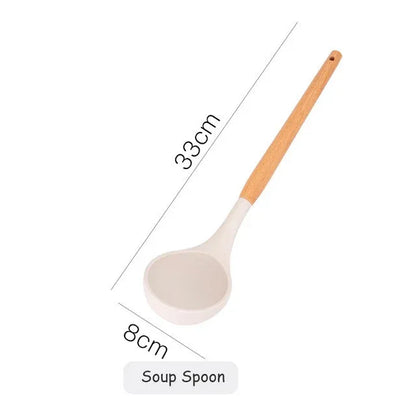 Milky White Silicone Kitchen Set – 10-Piece Non-Stick Utensil Collection with Elegant Storage Bucket - Shello's Creative Boutique