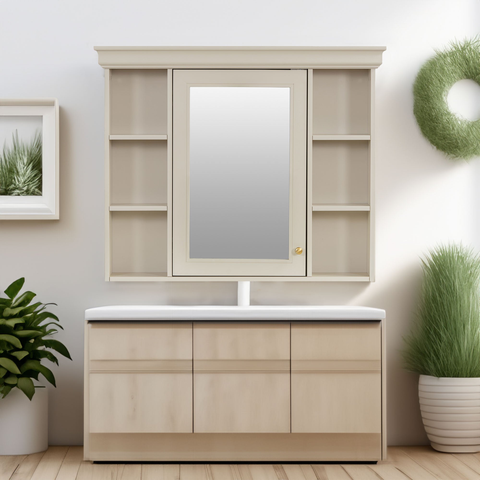 35'' x 28'' Blue Wall Mounted Bathroom Storage Cabinet with Mirror Door, Modern Bathroom Wall Cabinet with Mirror eprolo