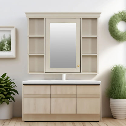 35'' x 28'' Blue Wall Mounted Bathroom Storage Cabinet with Mirror Door, Modern Bathroom Wall Cabinet with Mirror - Shello's Creative Boutique