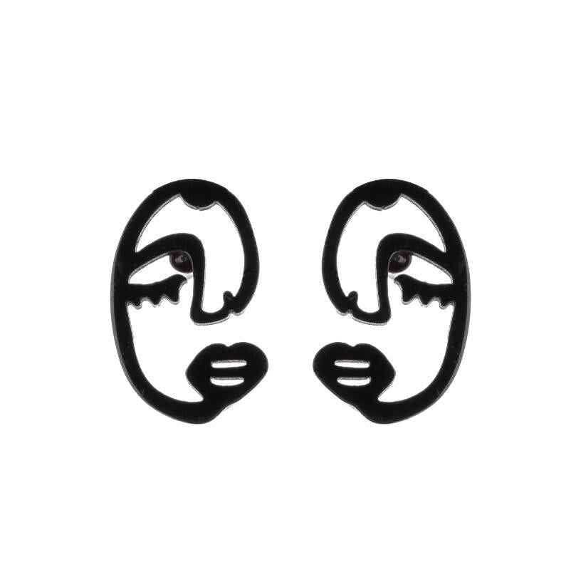 Fashion Girl Abstract Face Earrings for Women - Simple Asymmetrical Stud Jewelry, Elegant Female Gift