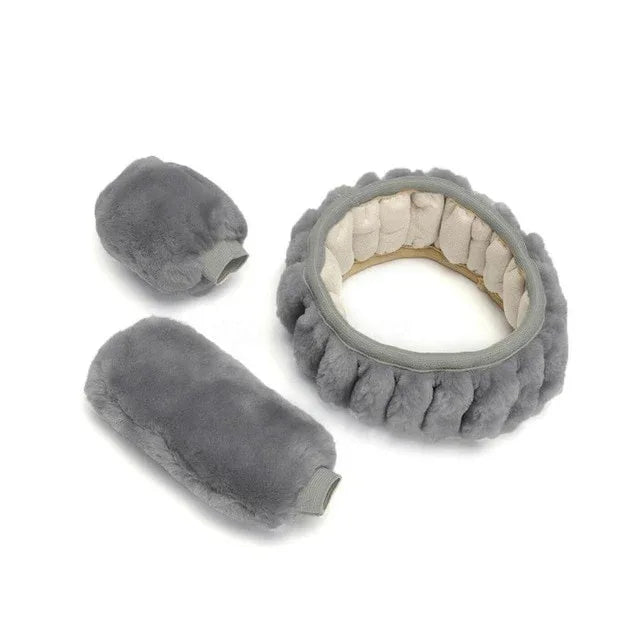 Universal Steering-wheel Plush Car Steering Wheel Covers Winter Faux fur Hand Brake & Gear Cover Set Car Interior Accessories - Shello's Creative Boutique