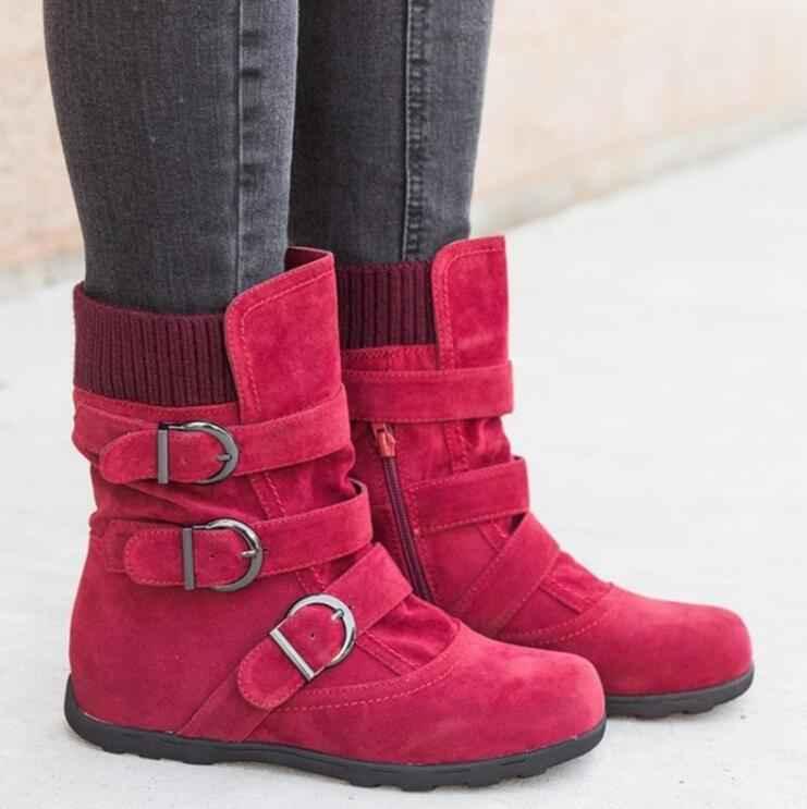 Women's Winter Calf Boots - Warm Zipper Flat Boots - Shello's Creative Boutique