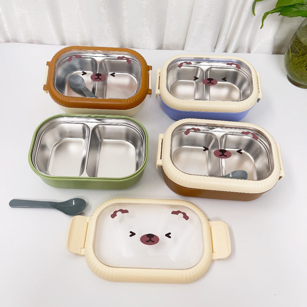 Cartoon cute bear stainless steel portable compartment lunch box with lid eprolo