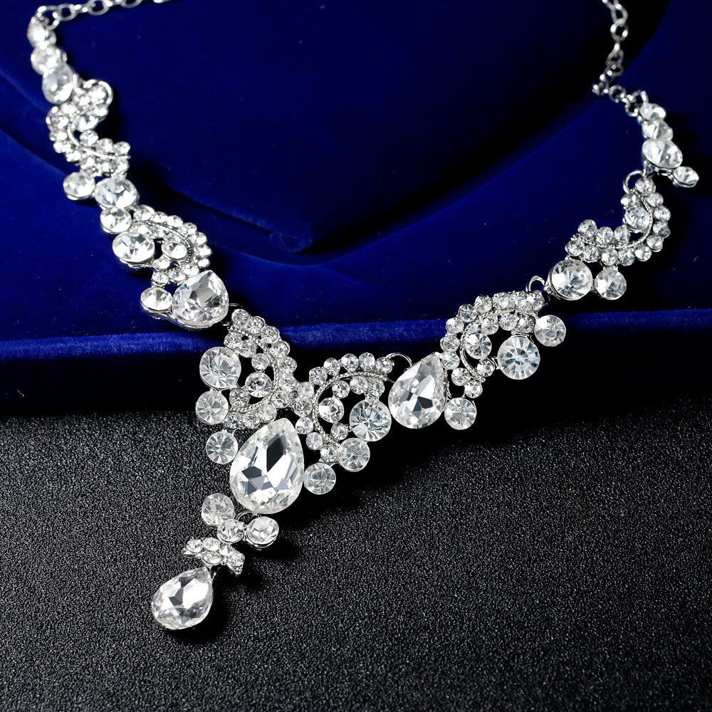 Bridal Necklace Set Fashion High-Grade Crystal Necklace Earring Jewelry Two-Piece Set eprolo