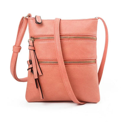 Leisure multifunctional pocket with double zipper vertical women's bag single shoulder bag crossbody bag - Shello's Creative Boutique