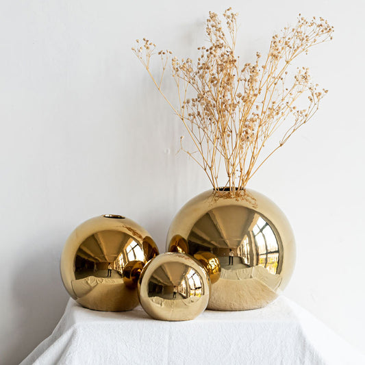 European Style Gold Plated Ceramic Vase Circular Model Room Wedding Decoration, Flower Arrangement, Vase Placement, Jewelry eprolo