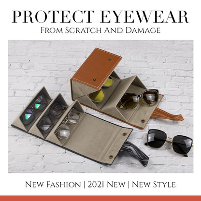 Premium Leather Glasses Storage Case - Elegant Organizer for 2-6 Sunglasses