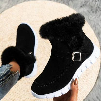 Korean Edition Velvet Snow Boots – Autumn & Winter Short Flat Boots with Side Zipper - Shello's Creative Boutique