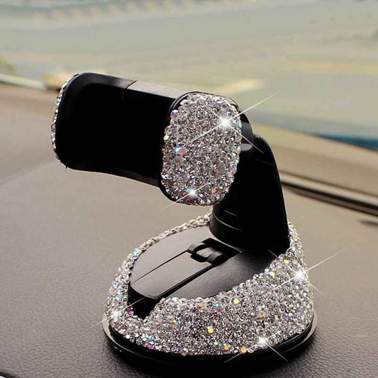3-in-1 Car Phone Holder - 360° Rotating Dashboard, Window & Air Vent Mount with Crystal Diamonds