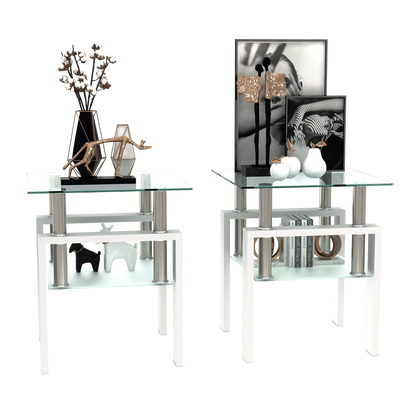 Set of 2 Modern Tempered Glass Tea Tables – Sleek Elegance for Your Living Space - Shello's Creative Boutique