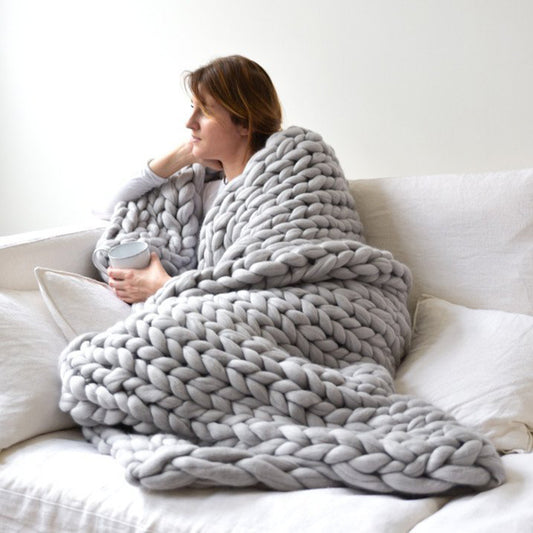 Sofa Cover Chunky Knitted Blankets Handmade Bedspreads Super Thick Yarn Merino Wool Soft Blanket Warm Winter Throw Blanket eprolo