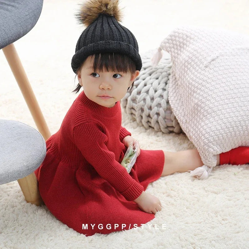 Baby Dresses For Girls Autumn Winter Long Sleeved Knit princess dress Lotus Leaf Collar Pocket Doll Dress Girls Baby Clothing - Shello's Creative Boutique
