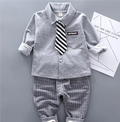 New style two-piece set of stylish spring clothing for small and medium-sized boys men's baby shirt dress children's clothing - Shello's Creative Boutique