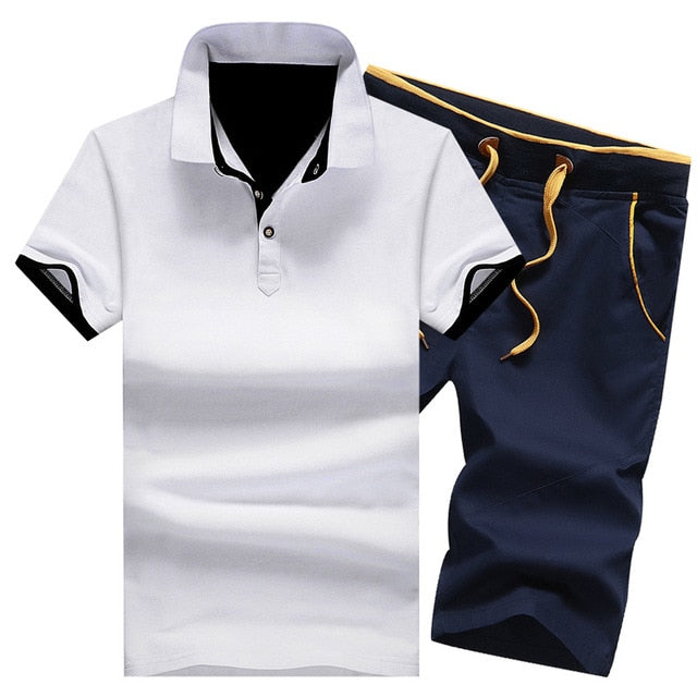 Cotton Mens Sets Summer Button Polo Shirts Sets Turn Down Mens Shorts 4XL Men Clothes 2 Piece Set Elastic Waist Shorts eprolo