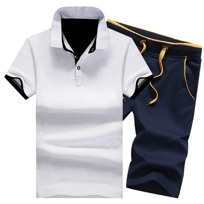 Cotton Mens Sets Summer Button Polo Shirts Sets Turn Down Mens Shorts 4XL Men Clothes 2 Piece Set Elastic Waist Shorts - Shello's Creative Boutique