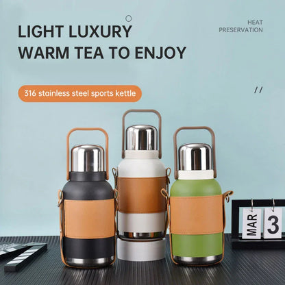 Large capacity 316 stainless steel sports water bottle outdoor with carrying rope portable travel pot thermos cup - Shello's Creative Boutique