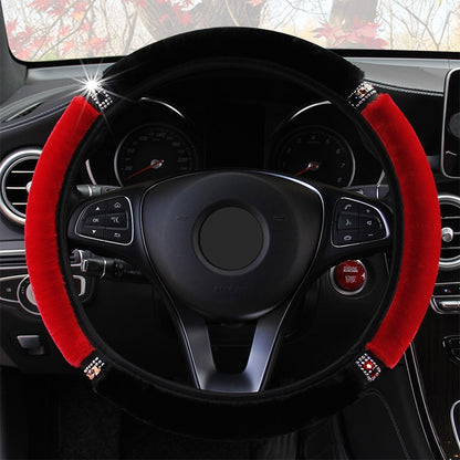 Glamorous Rhinestone Steering Wheel Cover - Soft Plush 37-38cm Universal Fit
