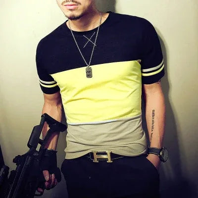 Men's Casual Patchwork Short Sleeve T-Shirt - Shello's Creative Boutique