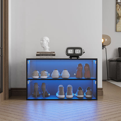 Black Glass Door Shoe Box Shoe Storage Cabinet With RGB Led Light eprolo
