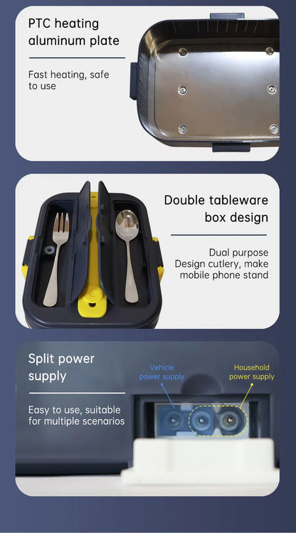 New portable household car 110 / 220V 12V/24V rechargeable automatic heated electric lunch box bento food heater container box - Shello's Creative Boutique
