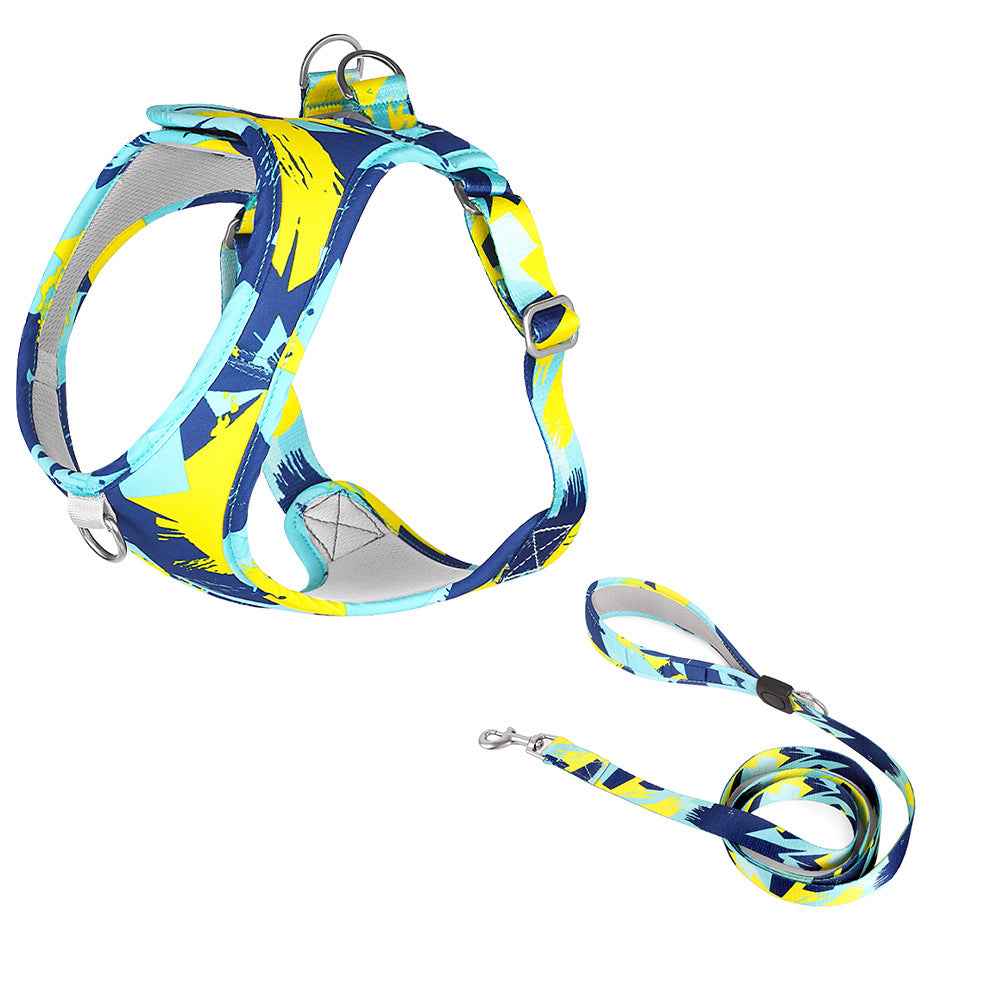 Printed Dog Harness & Leash - Anti-Escape Chest Strap