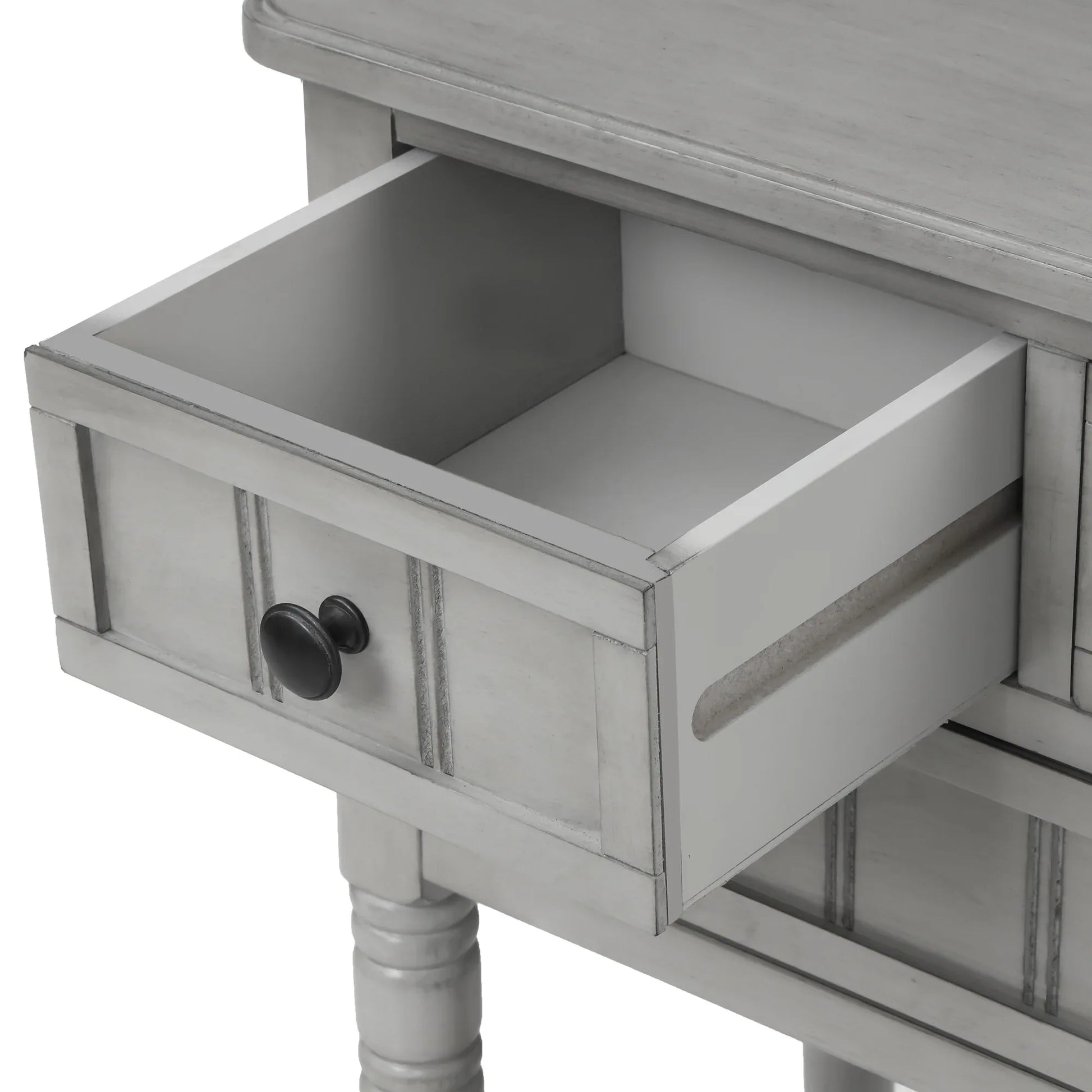 TREXM Narrow Console Desk, Thin Sofa Table with Three Storage Drawers and Living Room Bottom Shelves (Grey Washed) - Shello's Creative Boutique