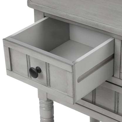 TREXM Narrow Console Desk, Thin Sofa Table with Three Storage Drawers and Living Room Bottom Shelves (Grey Washed) - Shello's Creative Boutique