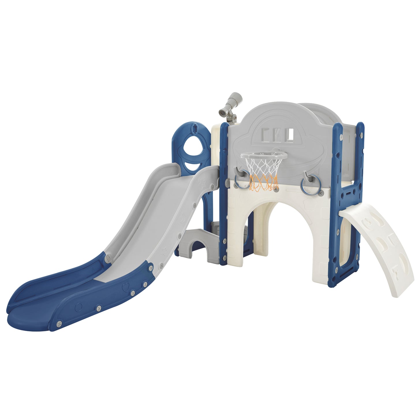 Kids Slide Playset Structure 7 in 1, Freestanding Spaceship Set with Slide, Arch Tunnel Blue+Grey + HDPE eprolo