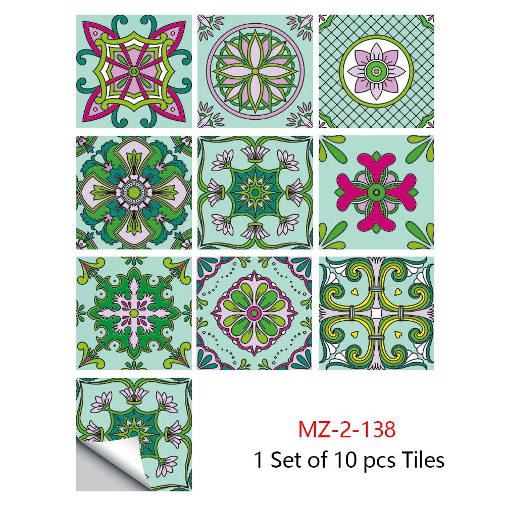 10 Piece Set Of Datura Mosaic Small Flower Imitation Ceramic Tile Sticker For Home Renovation Kitchen And Bathroom Decoration Self-Adhesive Wall Sticker