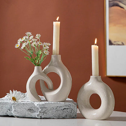 Nordic Abstract Ceramic Couple Candle Holder – Irregular Circle Vase Figurine - Shello's Creative Boutique