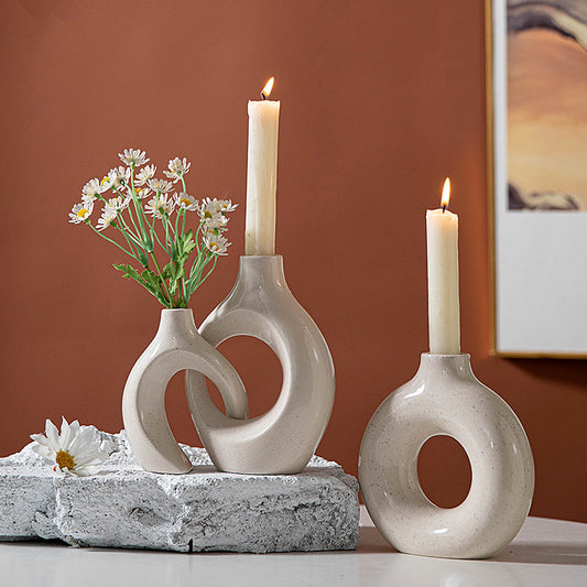 Nordic Abstract Ceramic Couple Candle Holder Irregular Circle Vase Figurine Decor Living Room Table Decoration Hotel Decoration eprolo