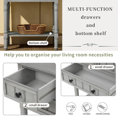 TREXM Narrow Console Desk, Thin Sofa Table with Three Storage Drawers and Living Room Bottom Shelves (Grey Washed) - Shello's Creative Boutique